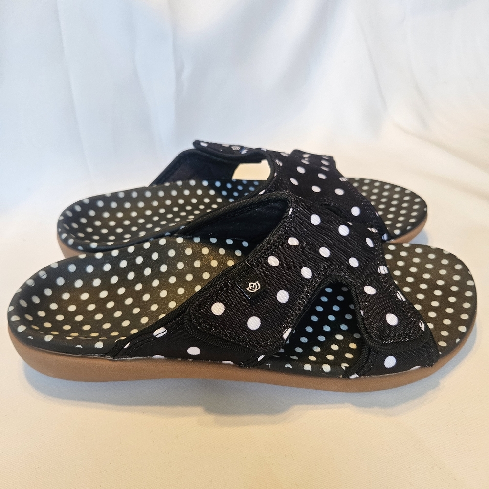 Spenco Kholo Polka Dot Women's Orthotic Slide Sandal Black Size-9B